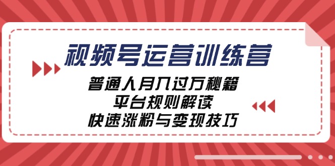 视频号运营训练营：普通人月入过万秘籍，平台规则解读，快速涨粉与变现-搞个副业