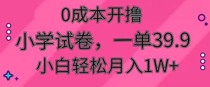 0成本开撸，小学试卷，一单39.9，小白轻松月入1W+-搞个副业
