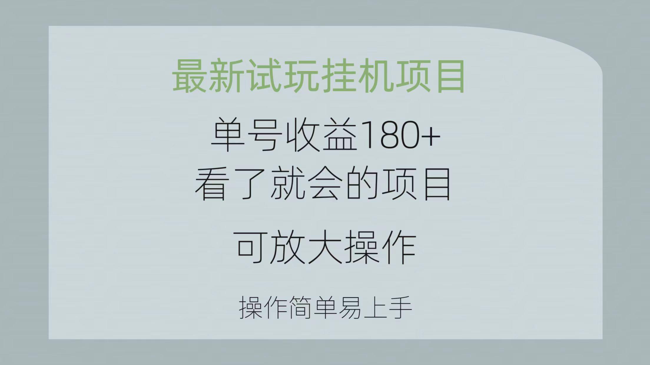 最新试玩挂机项目 单号收益180+看了就会的项目，可放大操作 操作简单易…-搞个副业