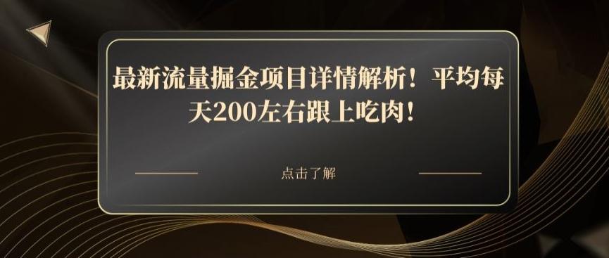最新流量掘金项目详情解析！平均每天200左右跟上吃肉！-搞个副业