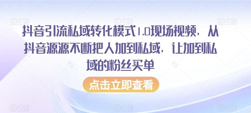 抖音引流私域转化模式1.0现场视频，从抖音源源不断把人加到私域，让加到私域的粉丝买单-搞个副业