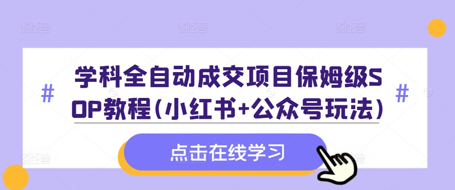 学科全自动成交项目保姆级SOP教程(小红书+公众号玩法)含资料-搞个副业