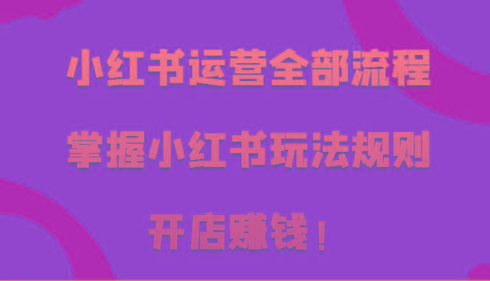 小红书运营全部流程，掌握小红书玩法规则，开店赚钱！-搞个副业