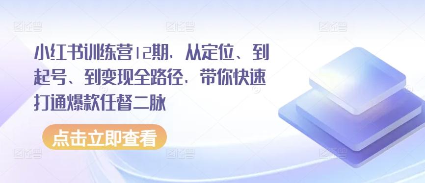 小红书训练营12期，从定位、到起号、到变现全路径，带你快速打通爆款任督二脉-搞个副业