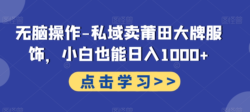无脑操作-私域卖莆田大牌服饰，小白也能日入1000+-搞个副业