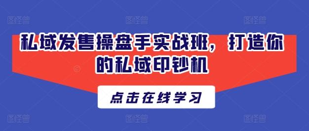 私域发售操盘手实战班，打造你的私域印钞机-搞个副业