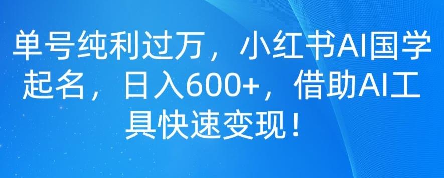 单号纯利过万，小红书AI国学起名，日入600+，借助AI工具快速变现-搞个副业