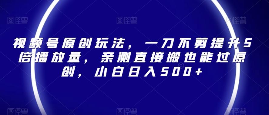 视频号原创玩法，一刀不剪提升5倍播放量，亲测直接搬也能过原创，小白日入500+【揭秘】-搞个副业