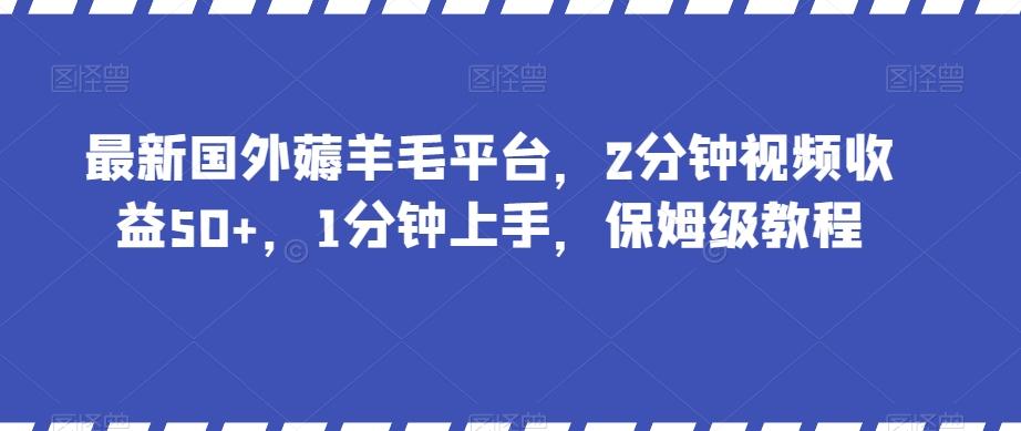 最新国外薅羊毛平台，2分钟视频收益50+，1分钟上手，保姆级教程【揭秘】-搞个副业