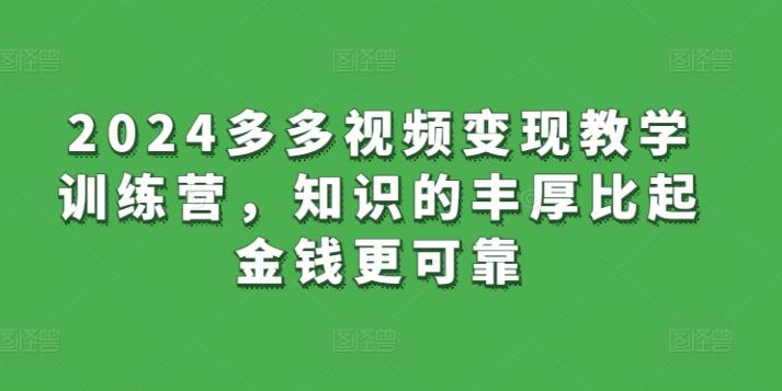 2024多多视频变现教学训练营，知识的丰厚比起金钱更可靠-搞个副业
