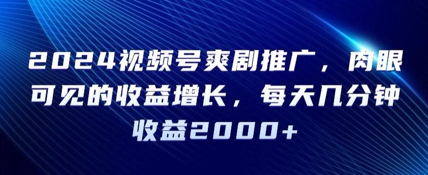 2024视频号爽剧推广，肉眼可见的收益增长，每天几分钟收益2000+【揭秘】-搞个副业