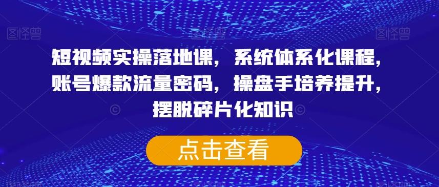 短视频实操落地课，系统体系化课程，账号爆款流量密码，操盘手培养提升，摆脱碎片化知识-搞个副业