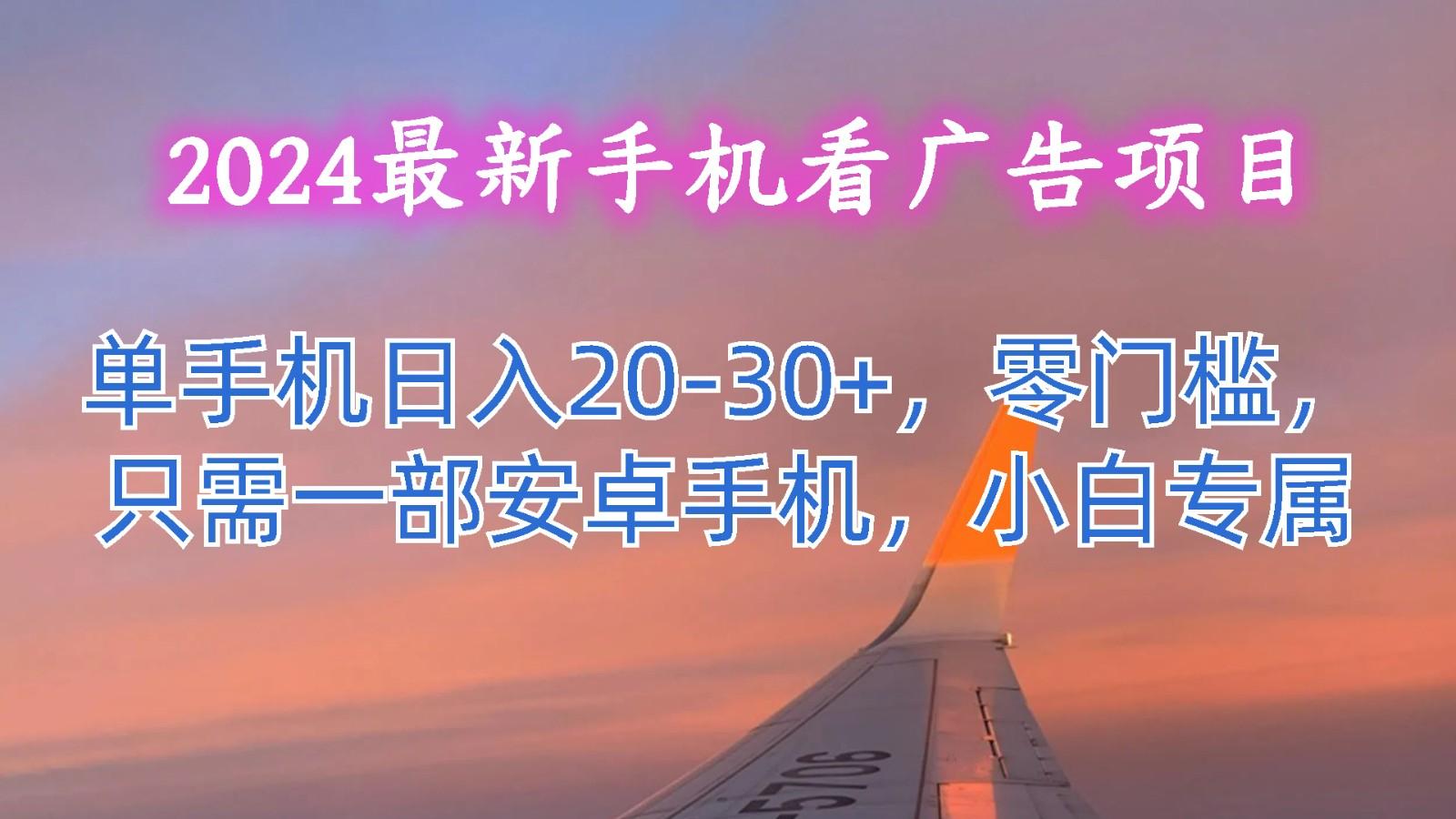 2024最新手机看广告项目，单手机日入20-30+，零门槛，只需一部安卓手机，小白专属-搞个副业