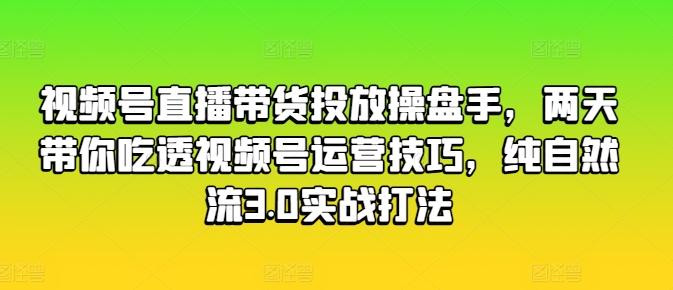 视频号直播带货投放操盘手，两天带你吃透视频号运营技巧，纯自然流3.0实战打法-搞个副业