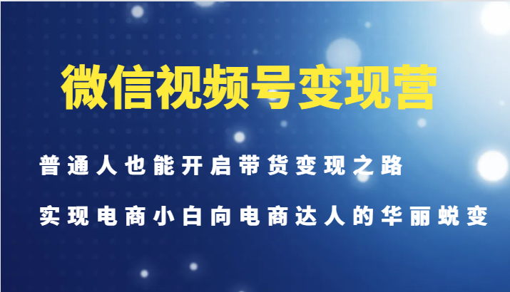 微信视频号变现营-普通人也能开启带货变现之路，实现电商小白向电商达人的华丽蜕变-搞个副业