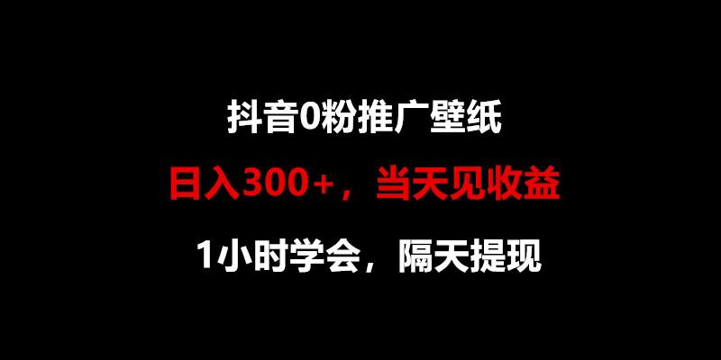 日入300+，抖音0粉推广壁纸，1小时学会，当天见收益，隔天提现-搞个副业