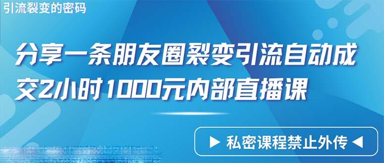 (9850期)仅靠分享一条朋友圈裂变引流自动成交2小时1000内部直播课程-搞个副业