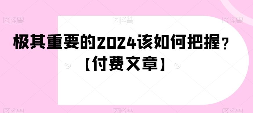 极其重要的2024该如何把握？【付费文章】-搞个副业