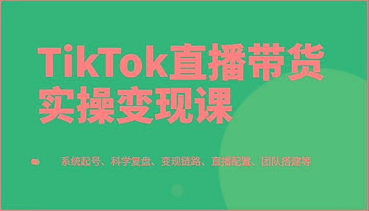TikTok直播带货实操变现课：系统起号、科学复盘、变现链路、直播配置、团队搭建等-搞个副业