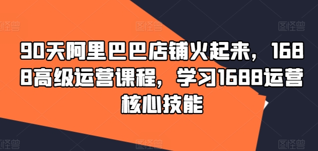 90天阿里巴巴店铺火起来，1688高级运营课程，学习1688运营核心技能-搞个副业