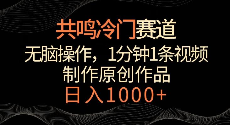 共鸣冷门赛道，无脑操作，一分钟一条视频，日入1000+【揭秘】-搞个副业