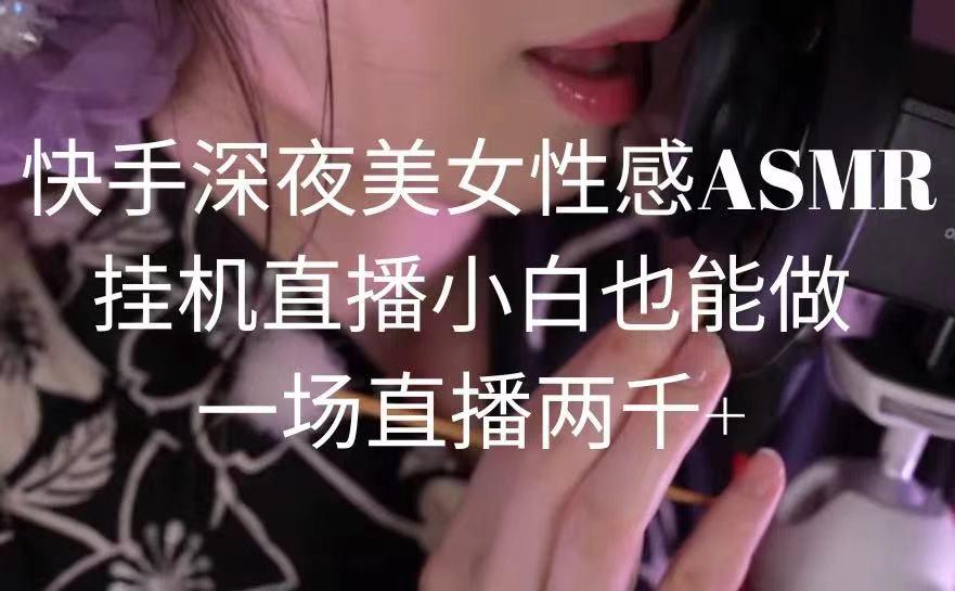 快手深夜美女性感ASMR挂机直播，小白也能做，一场直播两千+-搞个副业