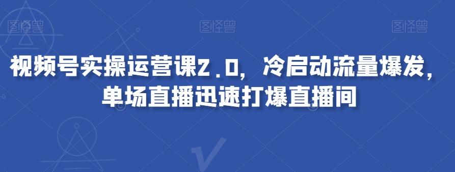 视频号实操运营课2.0，冷启动流量爆发，单场直播迅速打爆直播间-搞个副业