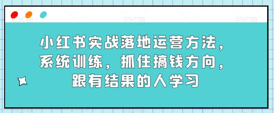 小红书实战落地运营方法，系统训练，抓住搞钱方向，跟有结果的人学习-搞个副业