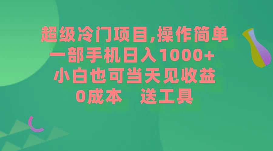 (9291期)超级冷门项目,操作简单，一部手机轻松日入1000+，小白也可当天看见收益-搞个副业