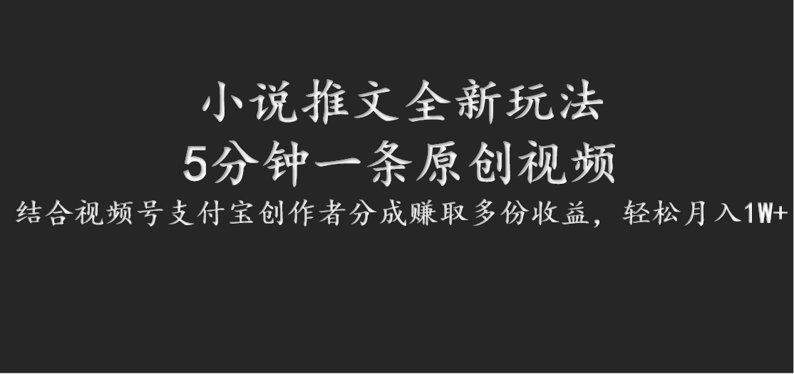 小说推文全新玩法，5分钟一条原创视频，结合视频号支付宝创作者分成赚取多份收益-搞个副业
