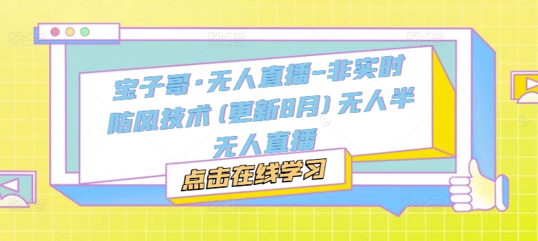 宝子哥·无人直播-非实时防风技术(更新9月)无人半无人直播-搞个副业