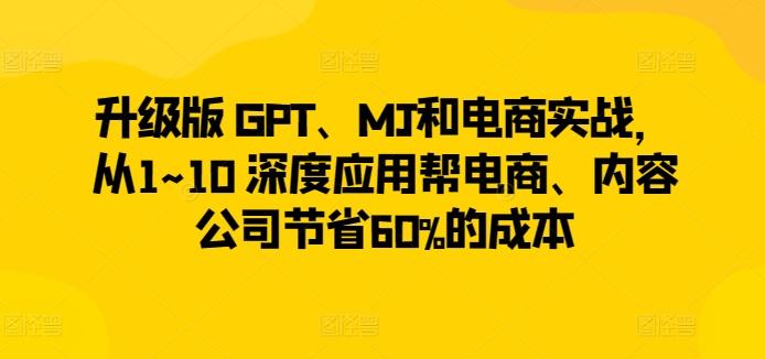 升级版 GPT、MJ和电商实战，从1~10 深度应用帮电商、内容公司节省60%的成本-搞个副业