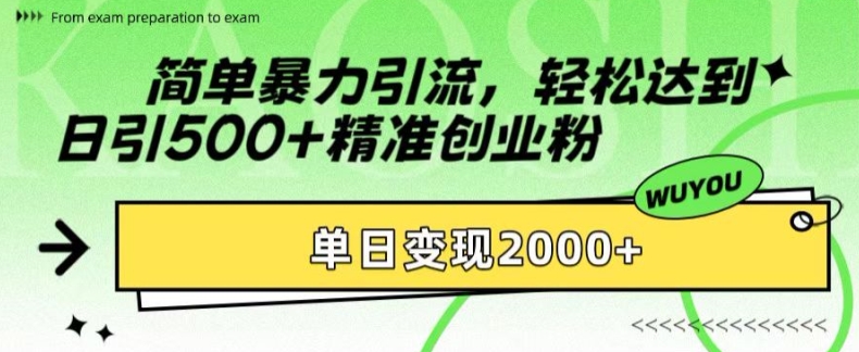 简单暴力引流，轻松达到日引500+精准创业粉，单日变现2k【揭秘】-搞个副业