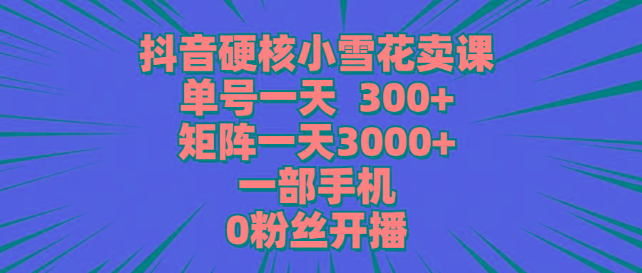 (9551期)抖音硬核小雪花卖课，单号一天300+，矩阵一天3000+，一部手机0粉丝开播-搞个副业
