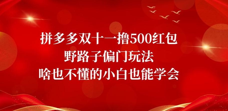拼多多双十一撸500红包野路子偏门玩法，啥也不懂的小白也能学会【揭秘】-搞个副业
