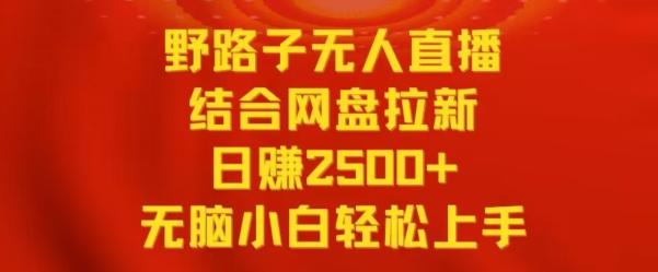 野路子无人直播结合网盘拉新，日赚2500+，小白无脑轻松上手【揭秘】-搞个副业